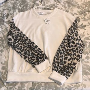 All In Favor Leopard Sleeve Top